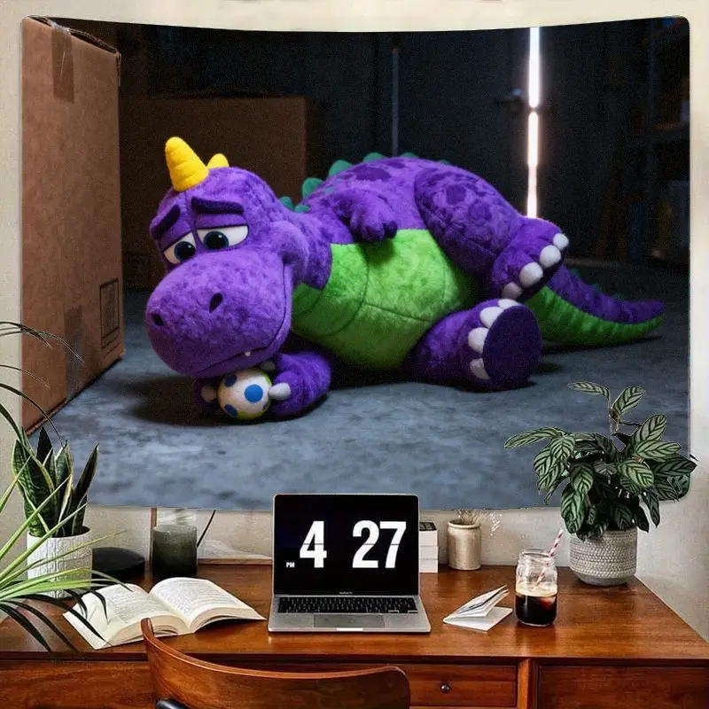 

1 шт., милый грустный анимированный фиолетовый зеленый дракон, динозавр, плюшевый гобелен, настенное искусство из полиэстера для детской комнаты, декор для спальни, подарок