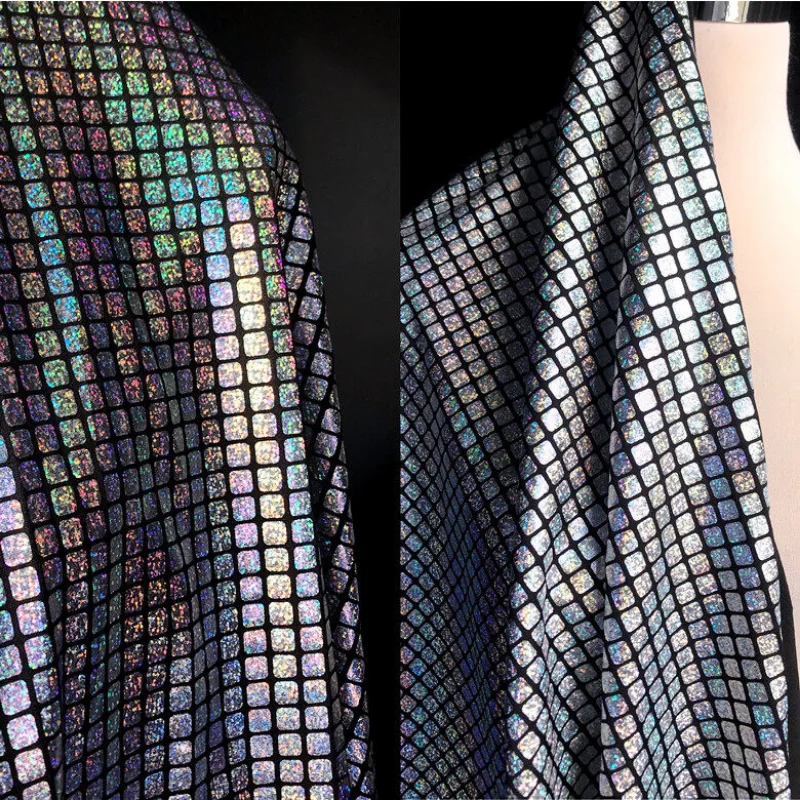 Elastic Knitted Laser Glitter Fabric for DIY Sewing Evening Dress Wedding Fashion Designer Fabrics Cloth Material By The Meter