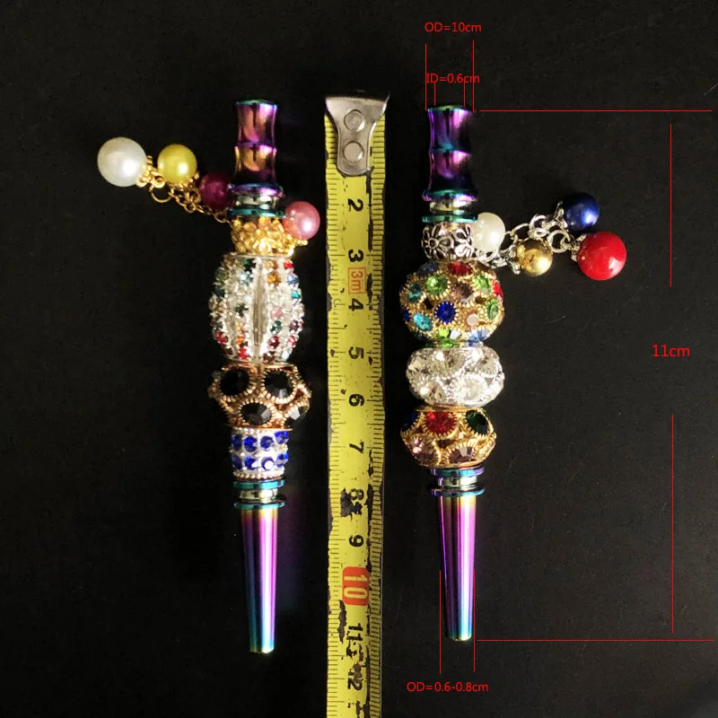 Luxury Bling Zinc Alloy Rainbow Rod Blunt Holder Handmade Metal Hookah Mouthpiece Mouth Tip with Rhinestones Jewelry