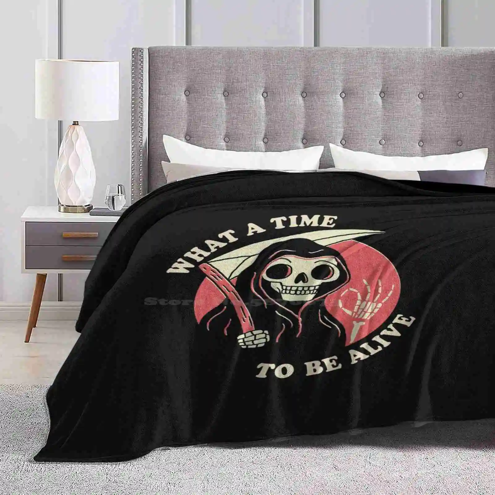 What A Time To Be Alive Shaggy Throw Soft Warm Blanket Sofa/Bed/Travel Love Gifts Death Grim Reaper Occult Retro Vintage Funny