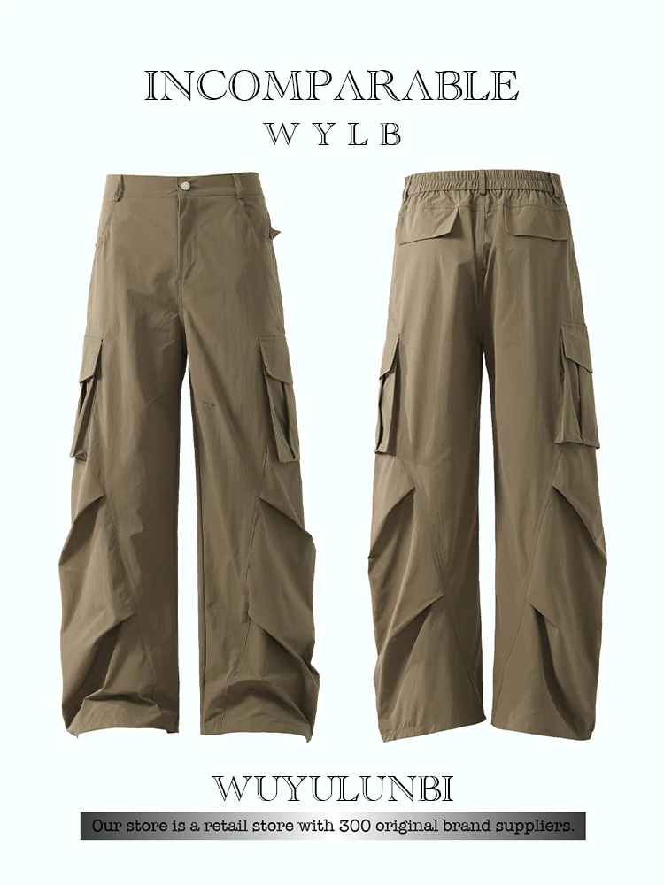 

American Retro Pleated Design Multi-ket Work Pants Loose Comfortable Casual Trousers for Men And Women Trendy Straight Leg...