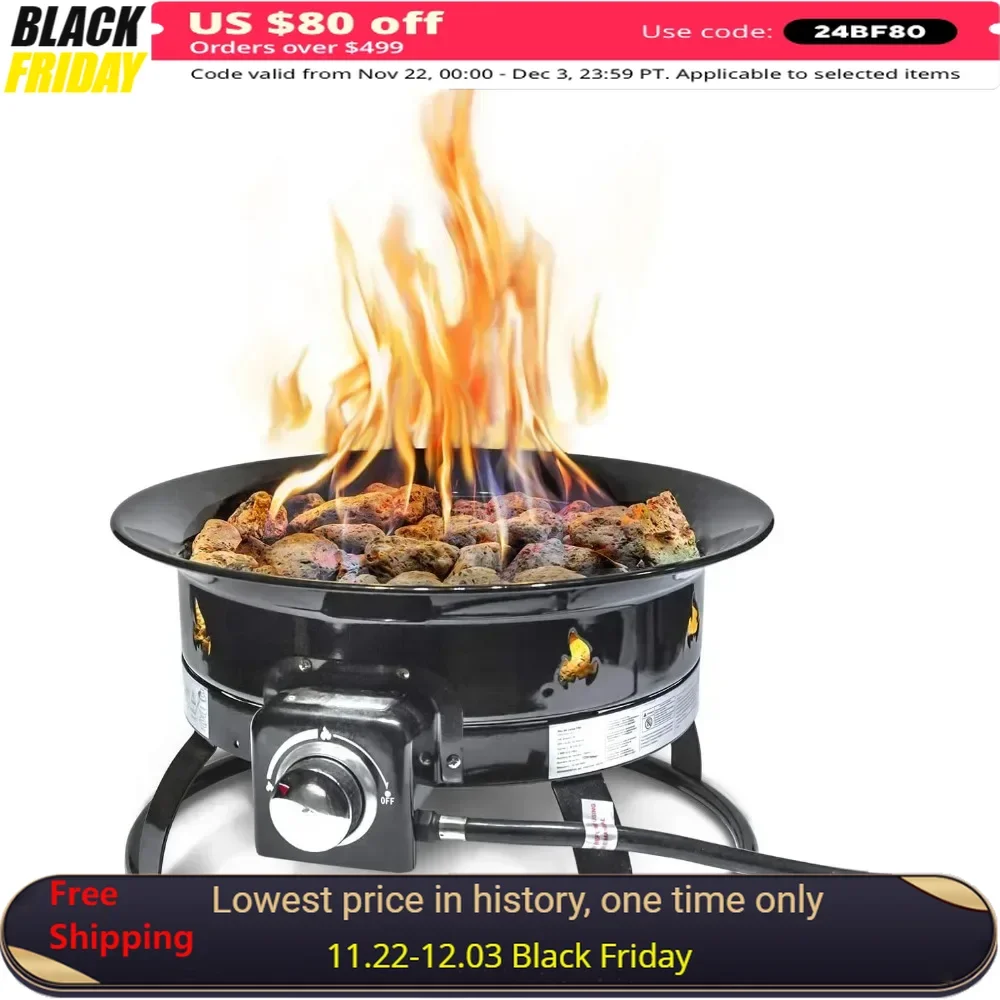 

19-Inch Diameter Fire Pit Table with Cover & Carry Kit, 58,000 BTU, Deluxe Outdoor Portable Propane Gas Fire Pit Table