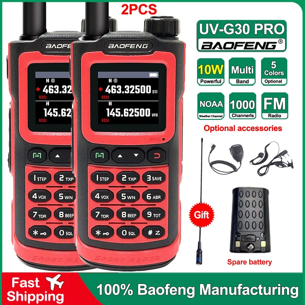 2Pcs Baofeng 10W Walkie-Talkie UV-G30 PRO Four-Bands Long Range Portable Ham Radios Copy Frequency 999CH NOAA 2Way Radio UV-20