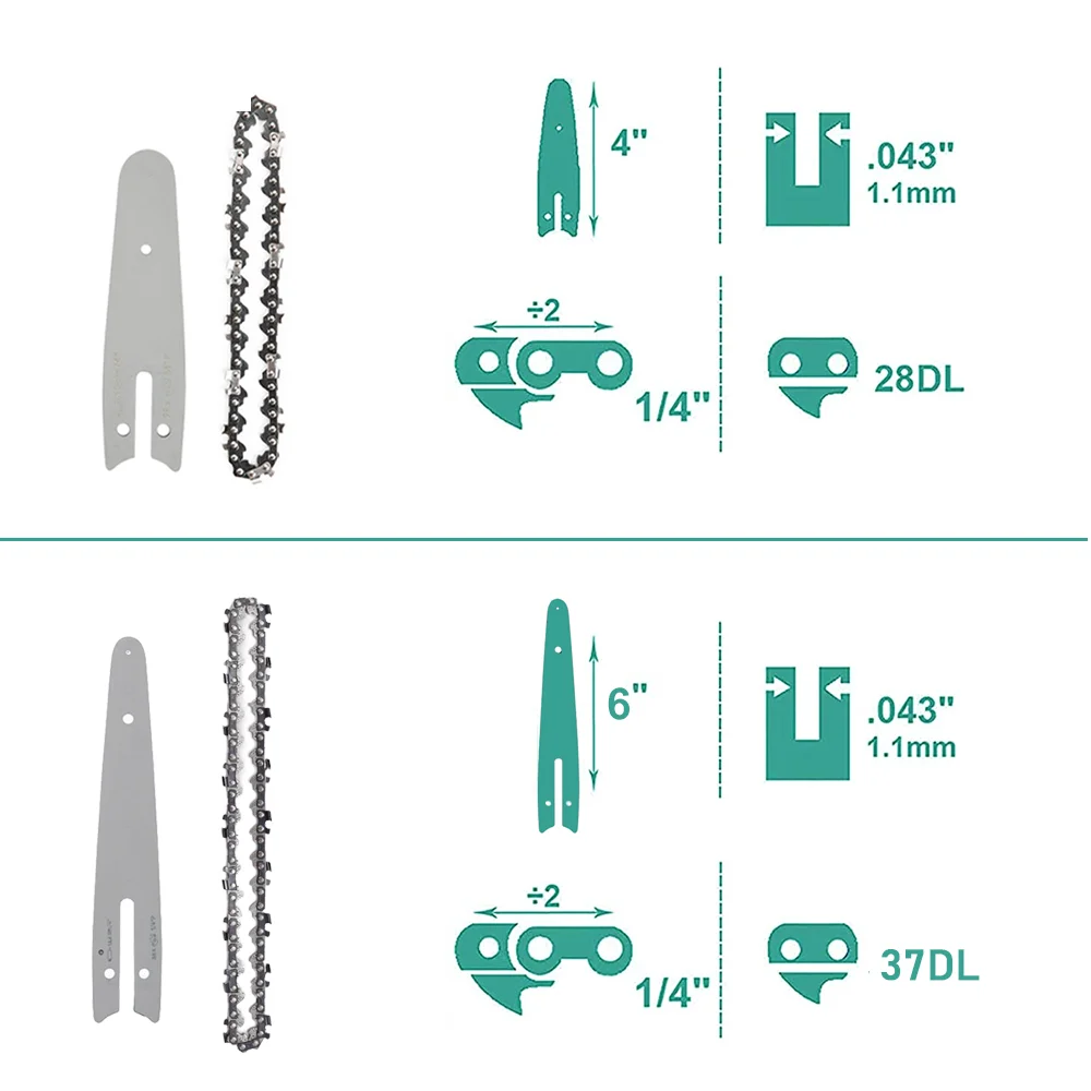 4 In/6 Inch Chain And Guide Plate Set For Mini Chainsaw Replacement Cordless Electric Saw Chain Wood Branch Cutting Sharp Chains