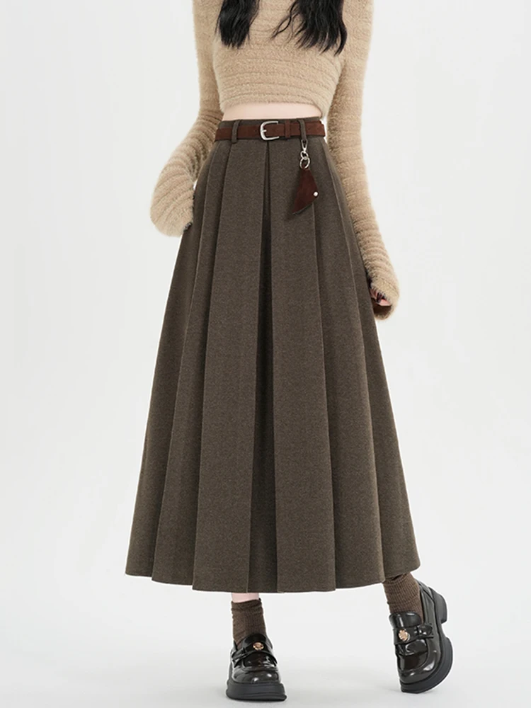 

Модная шерстяная юбка в клетку для женщин, осенне-зимняя, с завышенной талией, стройнящая, длинная юбка-костюм, повседневная, для офиса и прогулок