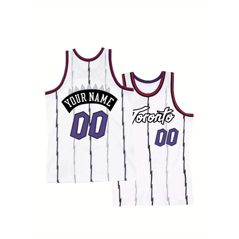 Men's Loose Toronto 00 Embroidered Striped Custom Basketball Jersey Crew Neck Sleeveless Sports Wear For Training Competition