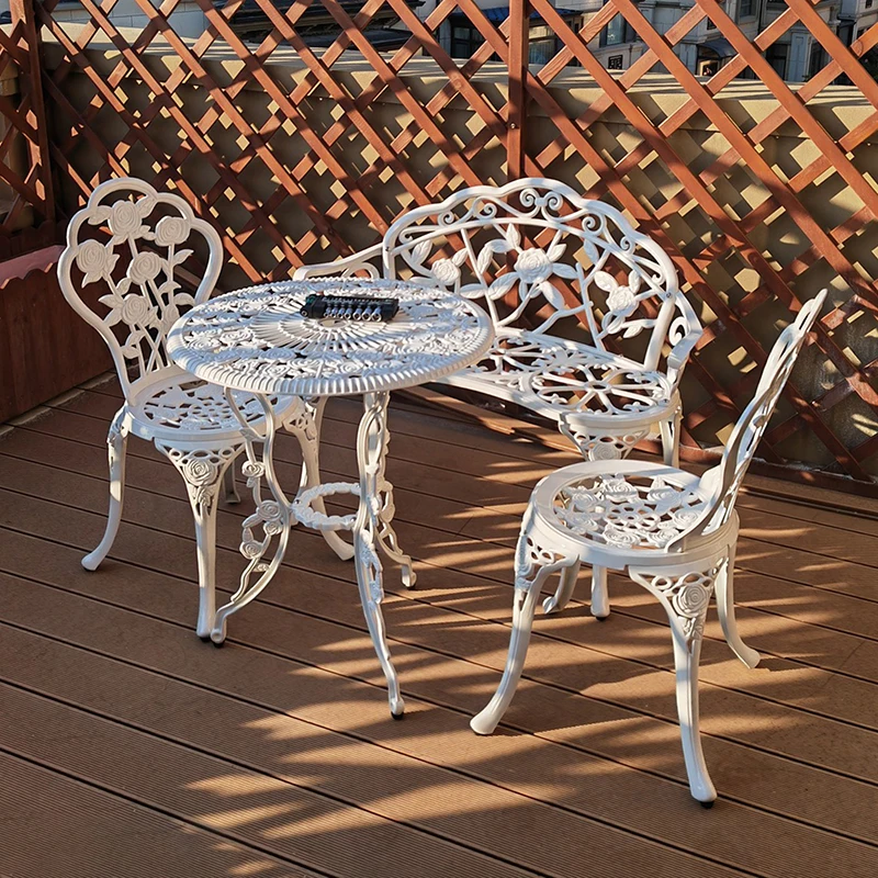 Set of 4pcs garden Balcony furniture cast aluminum chairs and table Mini coffee table Bench all weather waterproof