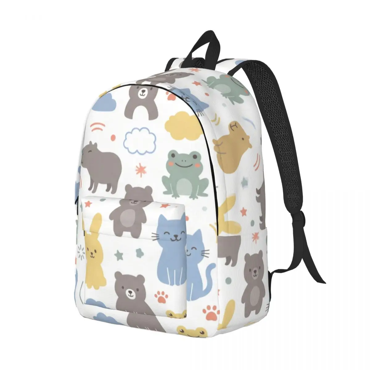 Kawaii Rabbit Print Backpack Vertical Cat Bunny Bear Frog Preppy School Light Ground Lightweight Daypack for Animal Lovers Books