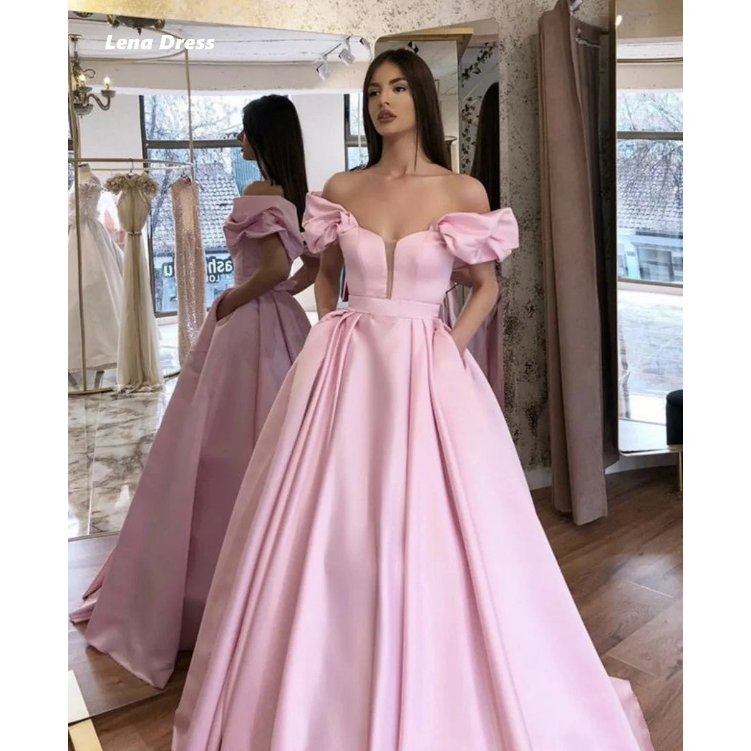 Lena Ground Length Party Dress for Wedding Guest Dress Women Line A Evening Gown Custom Made Formal Dresses Woman Satin V-neck