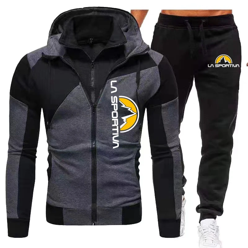 

La Sportiva 2024 New Men's Zipper Jacket Hooded Pullover+Sweatpants Sports Casual Jogging Sportswear 2-piece Set for