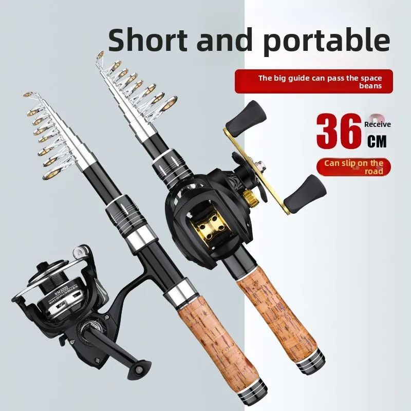 Ultra-Short Telescopic Fishing Rod - Collapsible Mini Crankbait Rod, Ultralight & Portable Sea Rod Kit for Travel Hiking