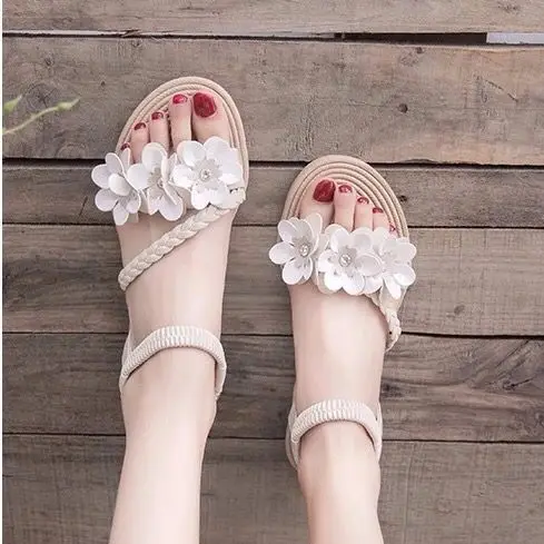 Flat Rubber Roman Style Outdoor Green Open Toe Women\'s Shoes Slippers Beach Footwear Sandals for Woman No Heel Summer 2024 Korea