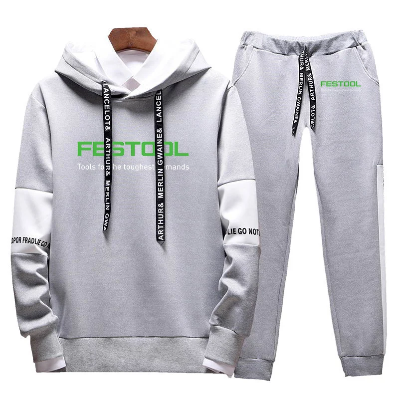 2025 Spring And Autumn Man's New Type Lace Sets Festool Logo Print Drawstring Hooded Pullover Hoodies+Casual Long Pants Suits