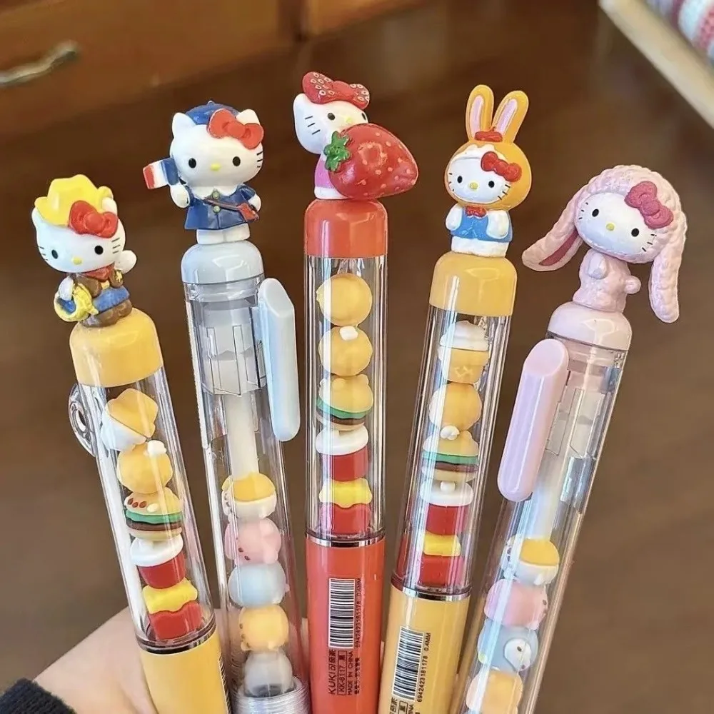 Stylo Gel Rétractable Sanrio Perlé Adorable, Stylo Neutre à Dessin Animé, Écriture Fluide, Pointe 0,5 mm, Papeterie Scolaire pour Étudiants