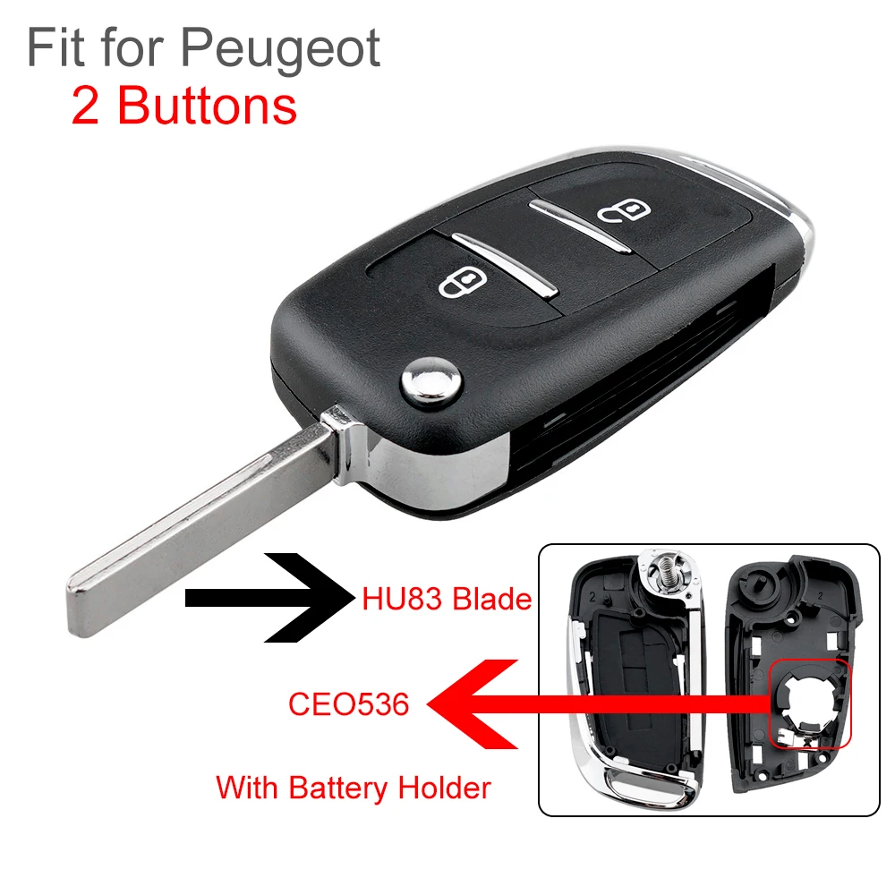 

2 Buttons Car Key Fob Case Shell Fit for Peugeot 107 207 307 307S 308 407 607 Flip Folding Remote Key Shell Cover with HU83 Bit