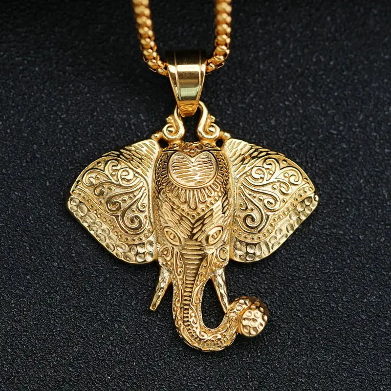 Stainless steel elephant pendant     Hip hop fashion classic patterned elephant pendant