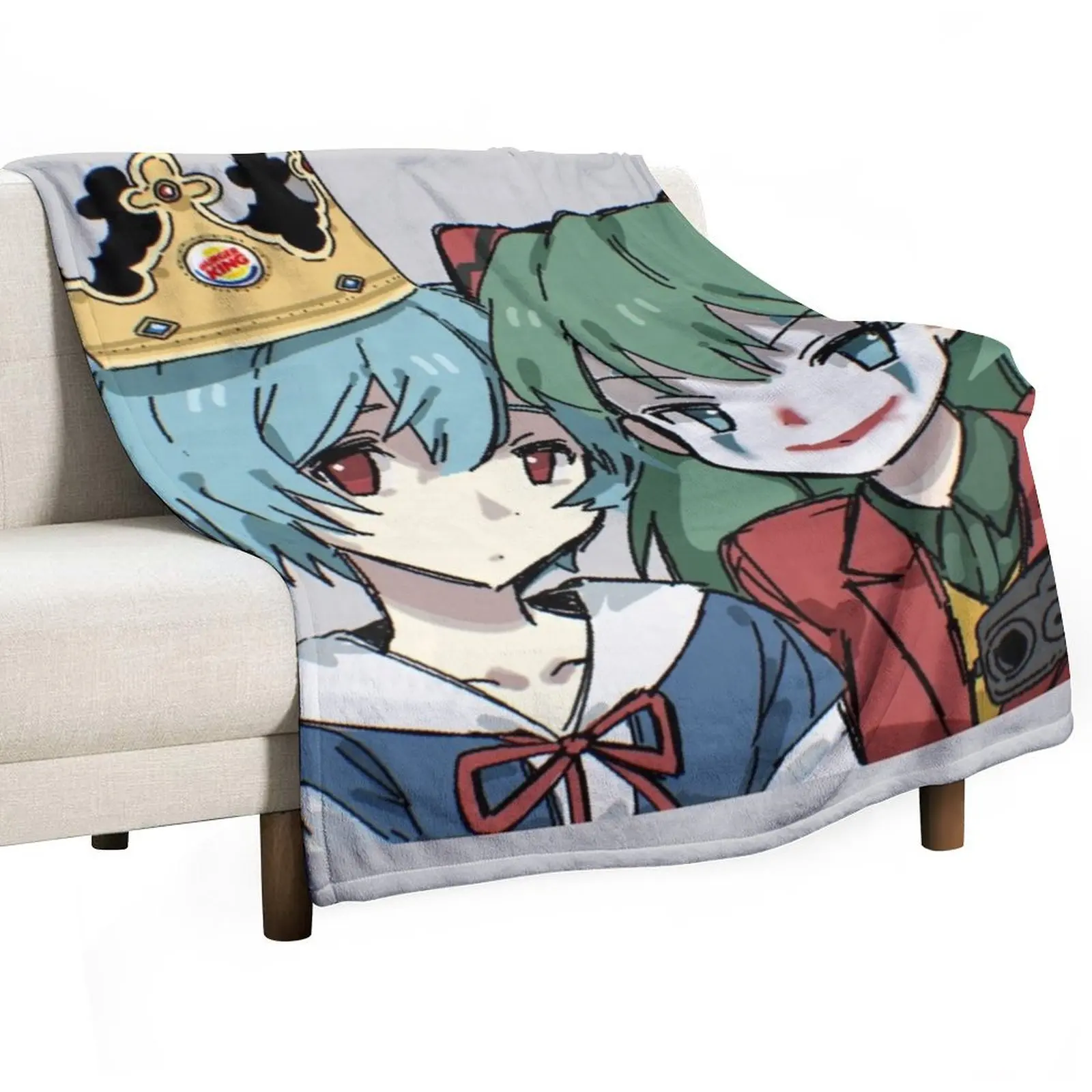 

Rei and Asuka Joker and Crown Throw Blanket Soft Plaid Hairys Thins Flannels Blankets