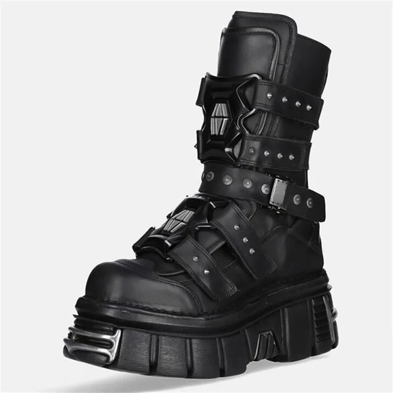 Man Fashion Metal Punk Boots Waterproof Rivet Men Black Designer Boot