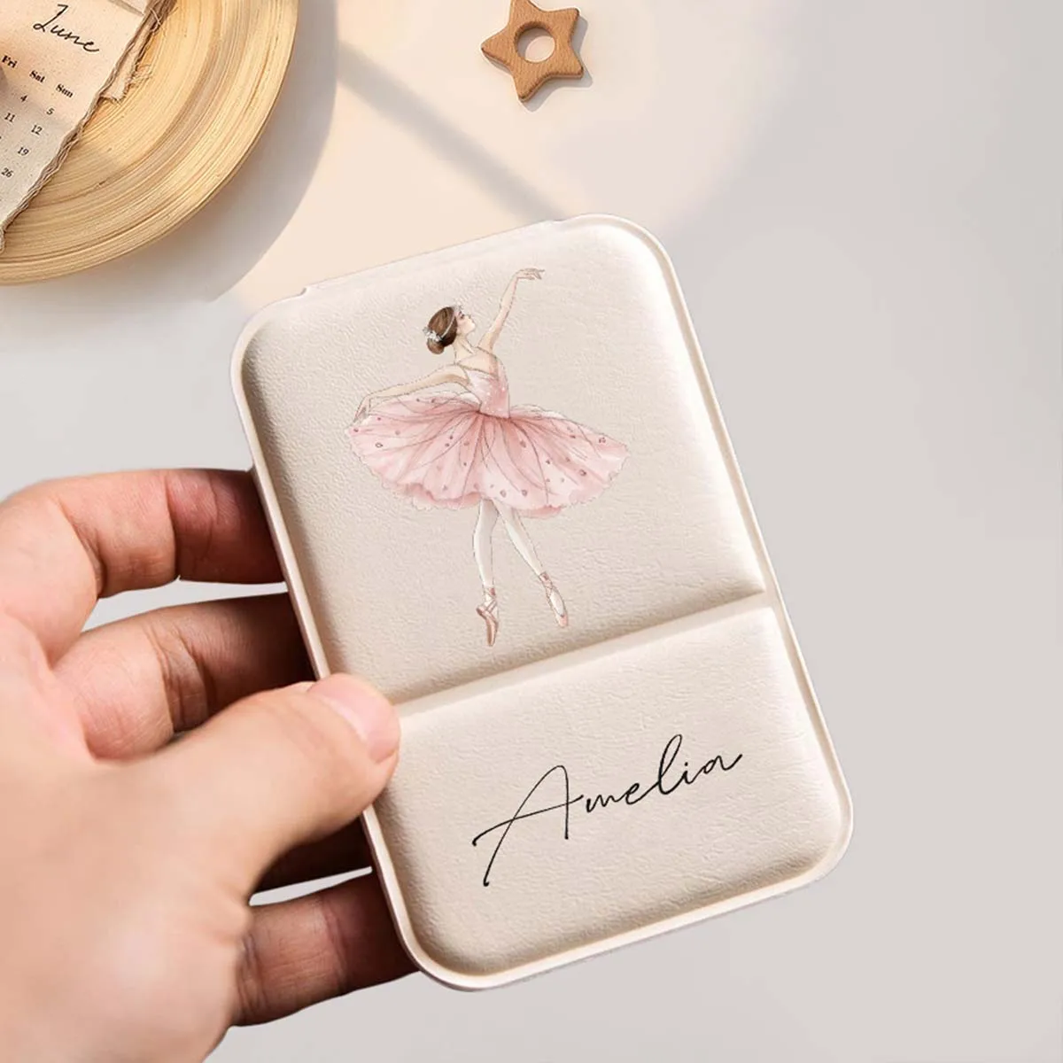 1 piece custom PU folding makeup mirror Double-sided enlarged PU leather Outdoor camping folding beauty mirror High definition