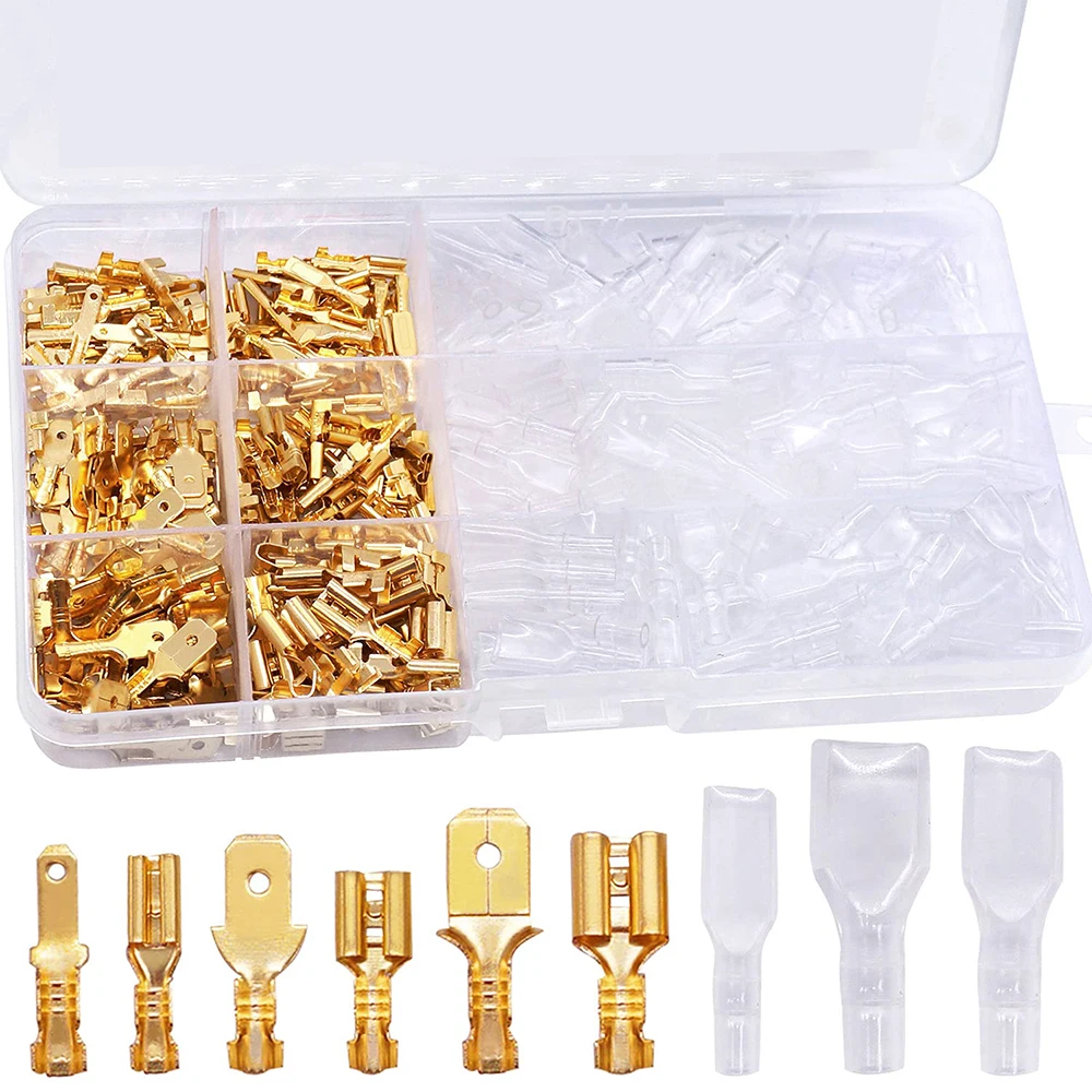360 Piece 2.8/4.8/6.3mm Quick Splicing Male And Female Wire Board Connector Crimping Terminal Kit Gold, With Insulation Sleeve