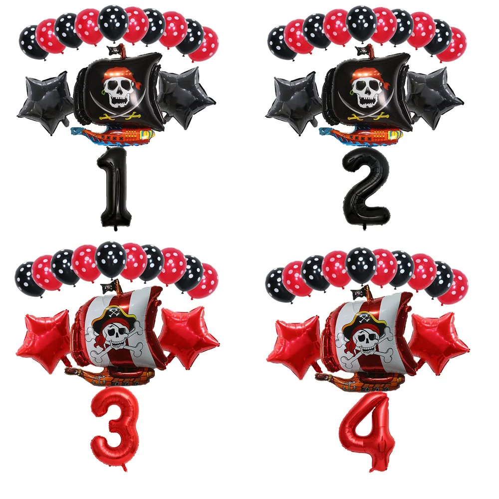 

14pcs Pirate Ship Balloons Polka Dot Skull Helium Balloon Boy Birthday Party Decoration Baby Shower Halloween Party Decor Globos