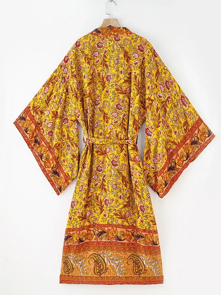 Boheemse zomer strand kimono dameskleding print bloemen vakantie bikini cover-up badmode katoen vintage vest
