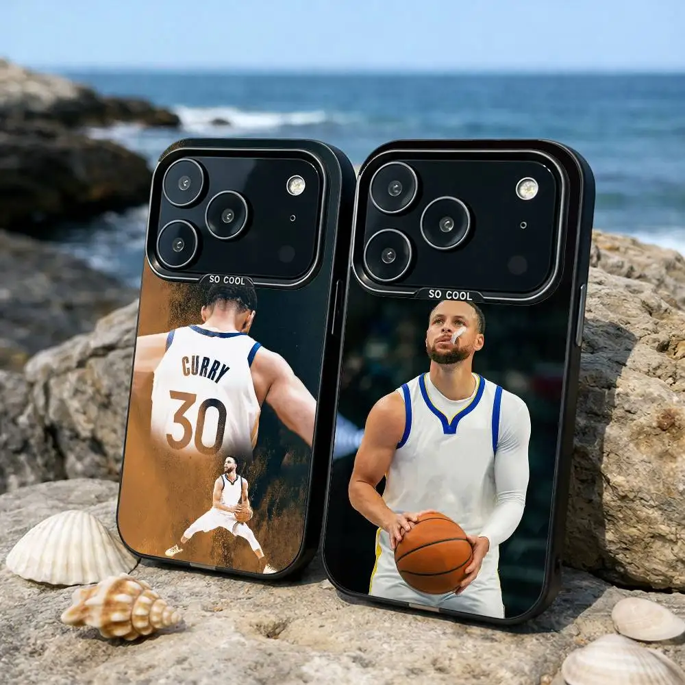 Funda para Teléfono Sports Star S-Stephen C-Curry para iPhone 17 16 15 14 13 12 Pro Max, Gris, Negro Mate, Láser Metálico, Aurora