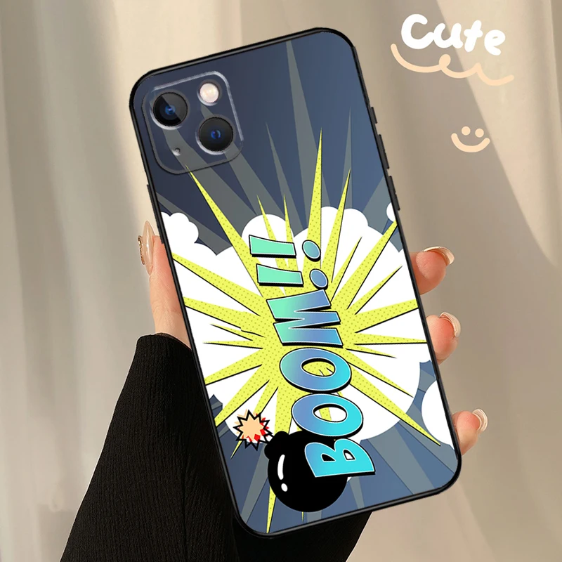 Comic  Speech Bubbles Boom Phone Case For iPhone 13 11 12 14 15 16 Pro Max XS X XR 13 12 Mini Plus  Coque