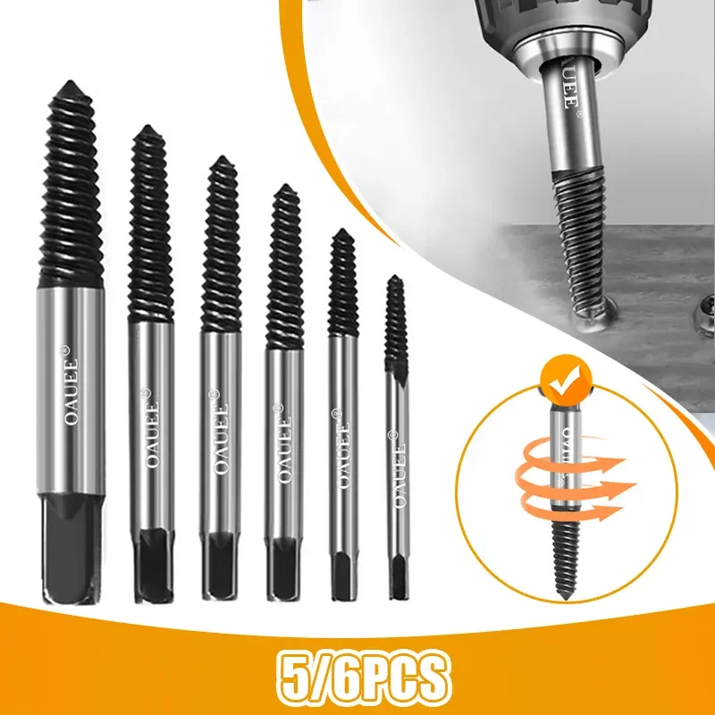 5/6Pcs Screw Extractor Center Drill Bits Guide Set Broken Damaged Bolt Durable Easy Out Remover Center Drill Damaged Bolts Tools