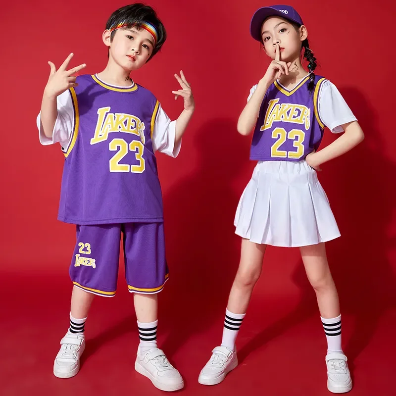 Uniformes de basket-ball streetwear pour filles et garçons, costume de danse, vêtements pour enfants, t-shirt et short de pom-pom girl, vêtements hip hop