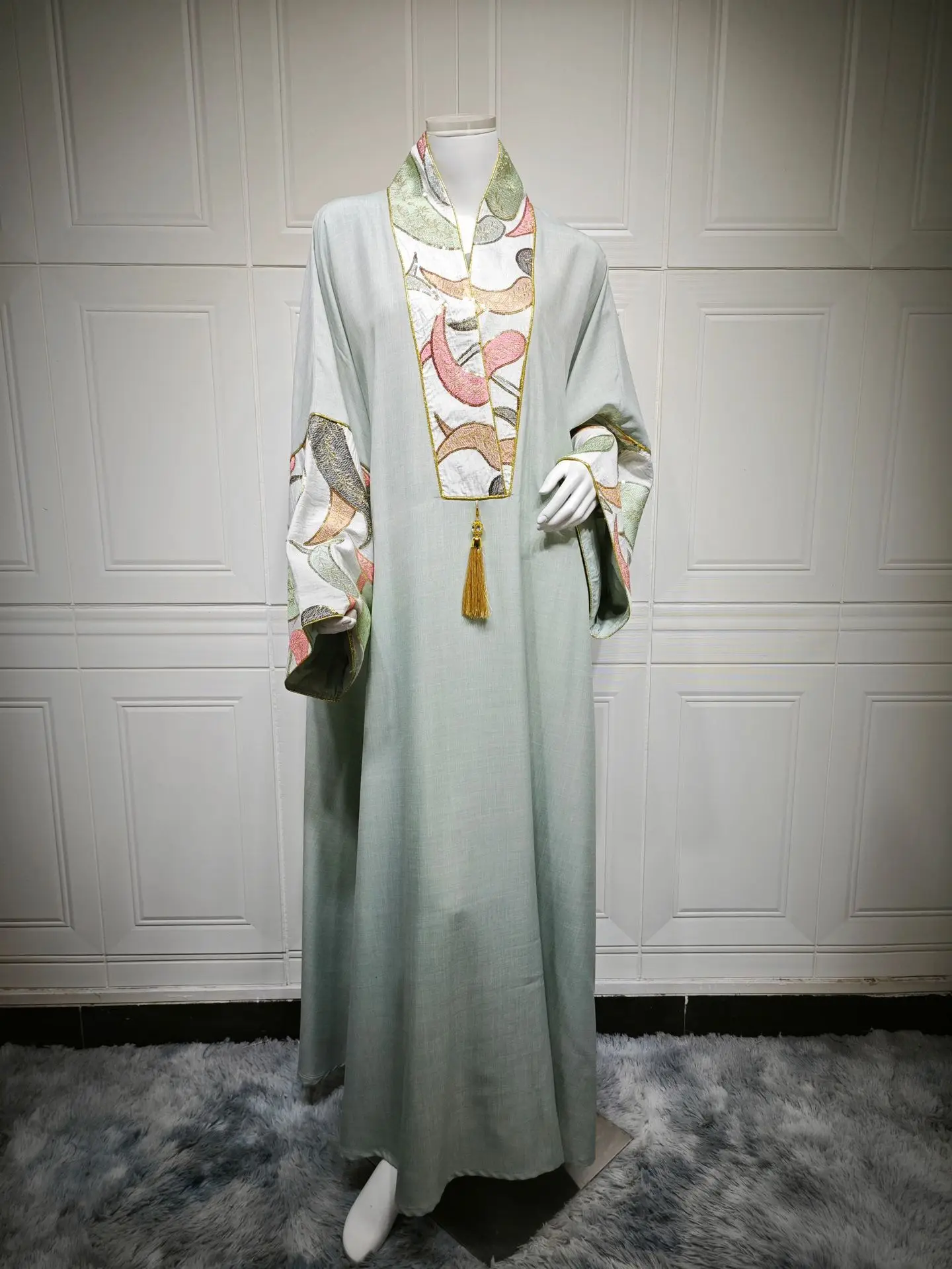 

Исламская одежда для женщин: роскошное этническое платье с вышивкой и бахромой для Рамадана, Марокко, Дубай, Саудовская Аравия