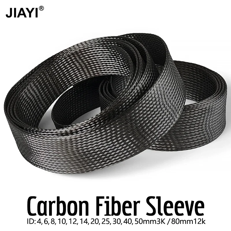 1M/2M/3M/5M Carbon Fibre Tubing ID 4mm-80mm High Temperature Resistant Braided Mesh Tubing Abrasion Resistance Sleeve