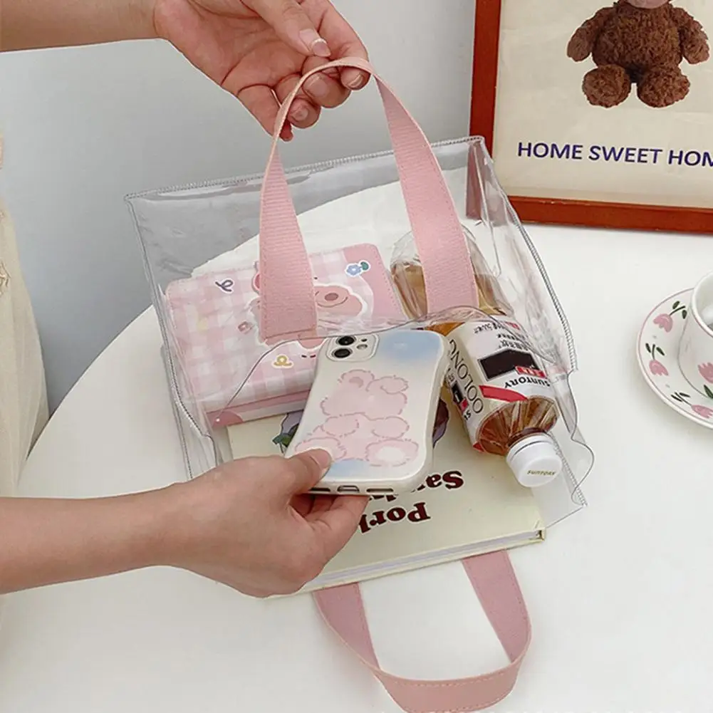 Tote Bag Transparent Clear Wear-resistant Large Capacity with Handles Student Stationery Storage Bag Shopping Handbag Portable