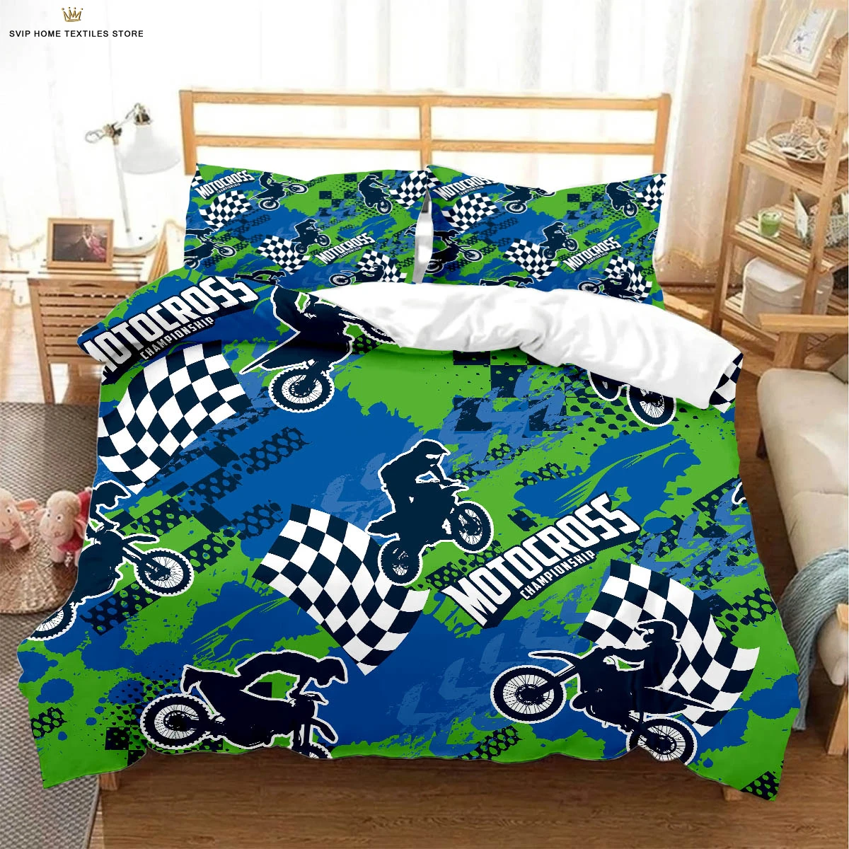 

Cool Racing Motorcycle 3d Stereo Printing Quilt Cover 100% Polyester Bedding Set Quilt Cover Pillowcase Three-Piece Set 3 Pieces