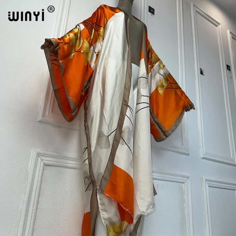 WINYI retro kimono kaftan beachwear Cardigan sexy long dresses abaya dubai luxury cover-ups beach outfits women party dress
