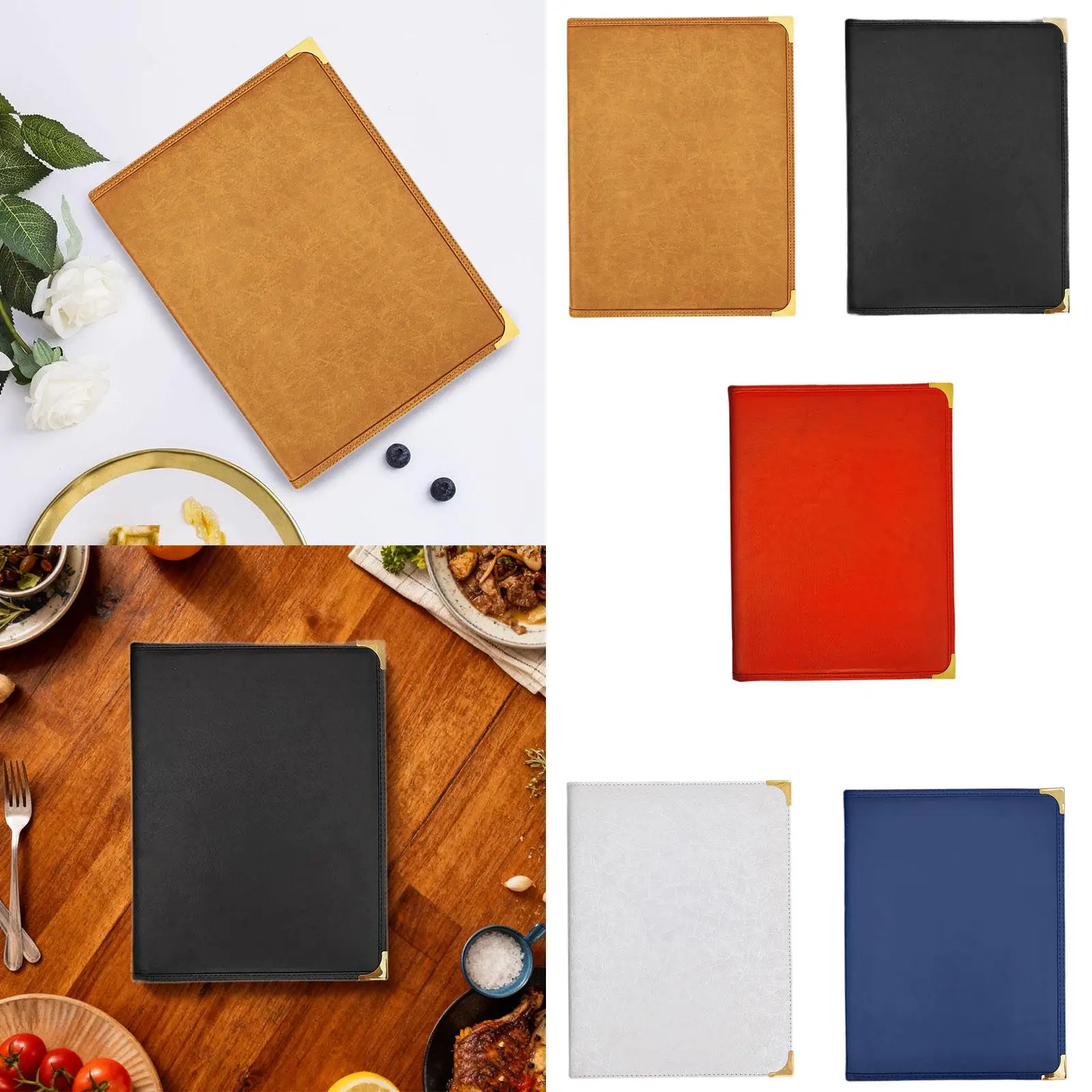 PU Leather Menu Cover Holder for Restaurant Cafe Bar Hotel with Clear View Menu Pages and Metal Corners