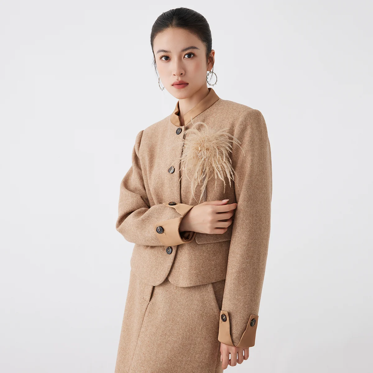 K2621W Luxury brand high quality women's clothing 50% wool cropped blazer woollen suits