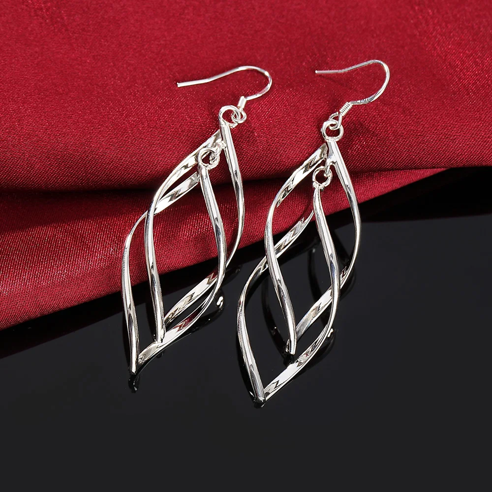 Fine High Quality Silver Color Earrings Fashion Jewelry Elegant Woman Hanging Drop Long Wedding Christmas Gifts