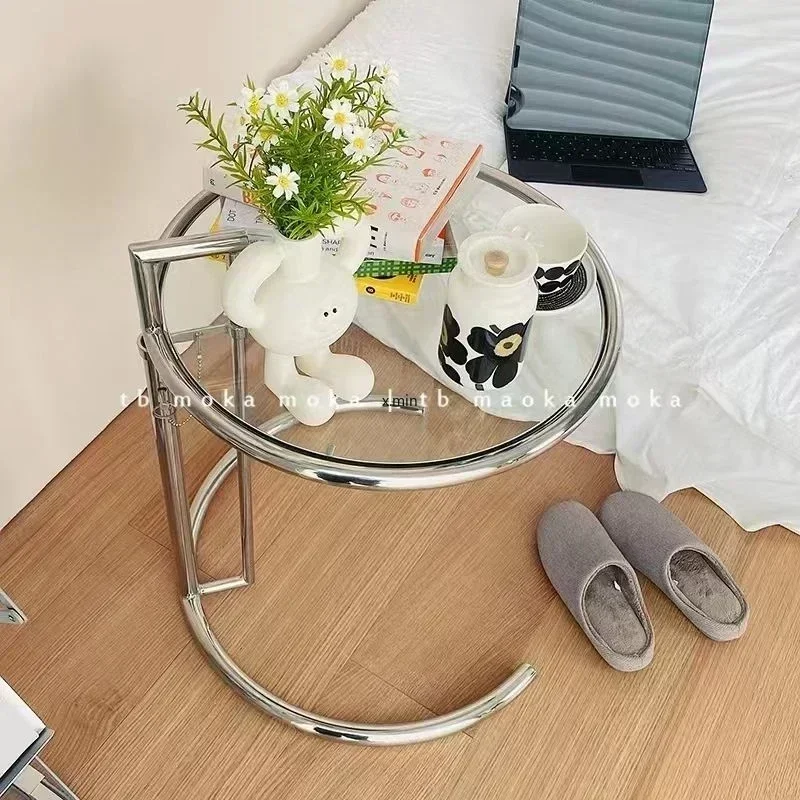 

Transparent Tables Glass Creative Lift Coffee Table Simple Sofa Tables Nordic Designer C-Shaped Table Geometric Round Table