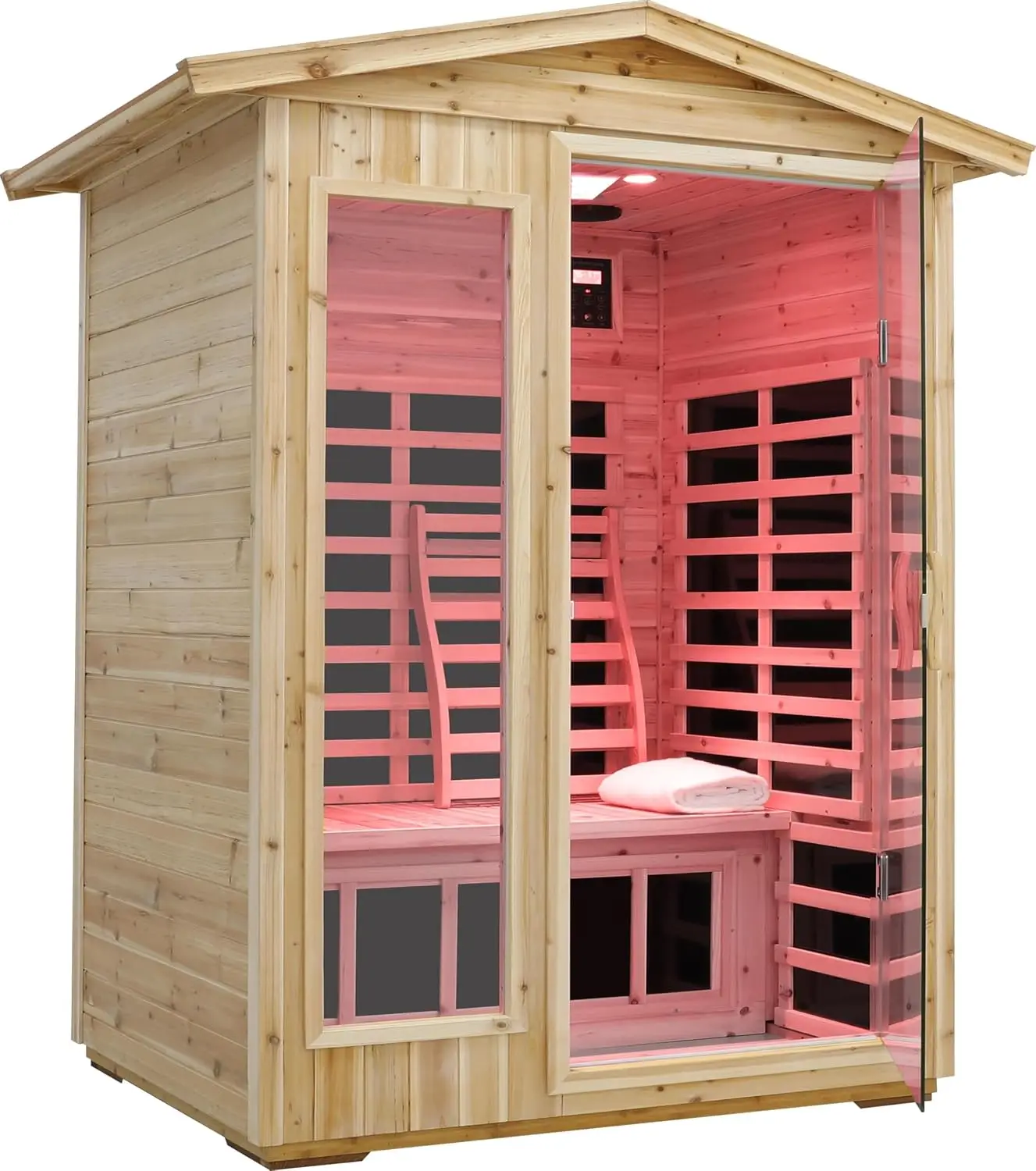 Full Spectrum Outdoor Infrared Sauna 2 Person, Fir Wood Far Infrared Low EMF Sauna Room for Home, Withstand Outdoor, Customized