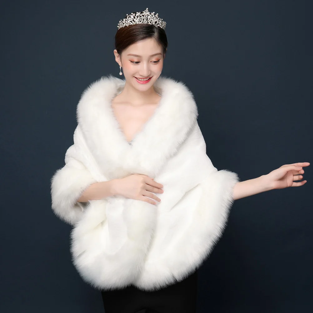 

Elegant Warm Cappa Shawl Soft Durable Women White Rose Gold Scarf Cape Wedding Party Banquet Winter Themed Event