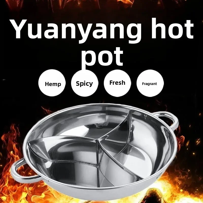 

34cm Stainless Steel Hot Pot Three Divided Cookware Induction Little Sheep Pot Hot Pot Ruled Compatible Cooking Winter Party