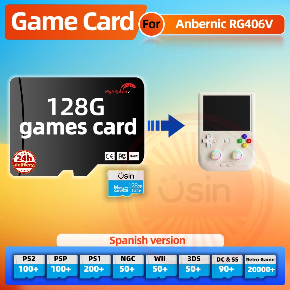 Memory Game Card For Anbernic RG406V Spanish Version Retro PS2 PSP Games Android Gaming portable Console SD TF High Speed 128G