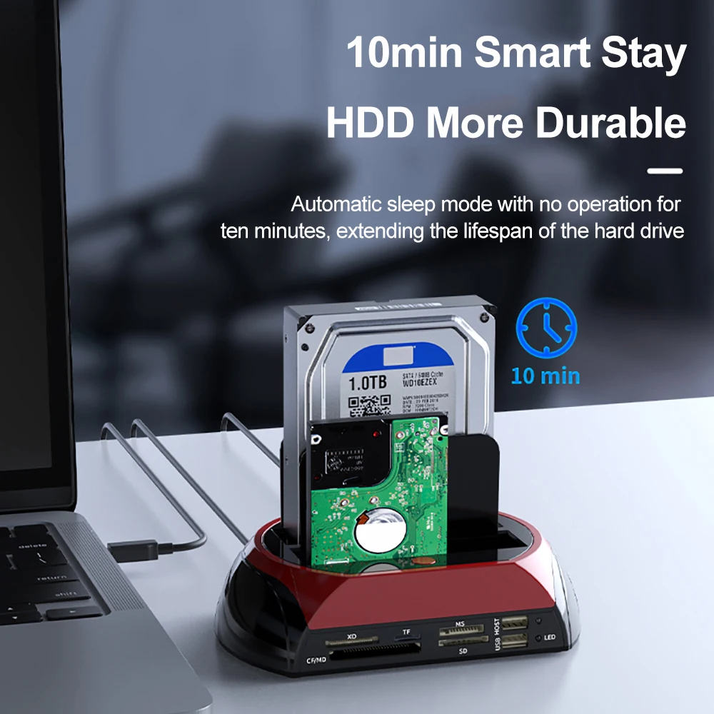 10 في 1 IDE SATA USB3.0 Dual Bay محرك الأقراص الصلبة الخارجي 2.5 بوصة 3.5 بوصة HDD محطة إرساء بلمسة واحدة احتياطية محور قارئ بطاقات