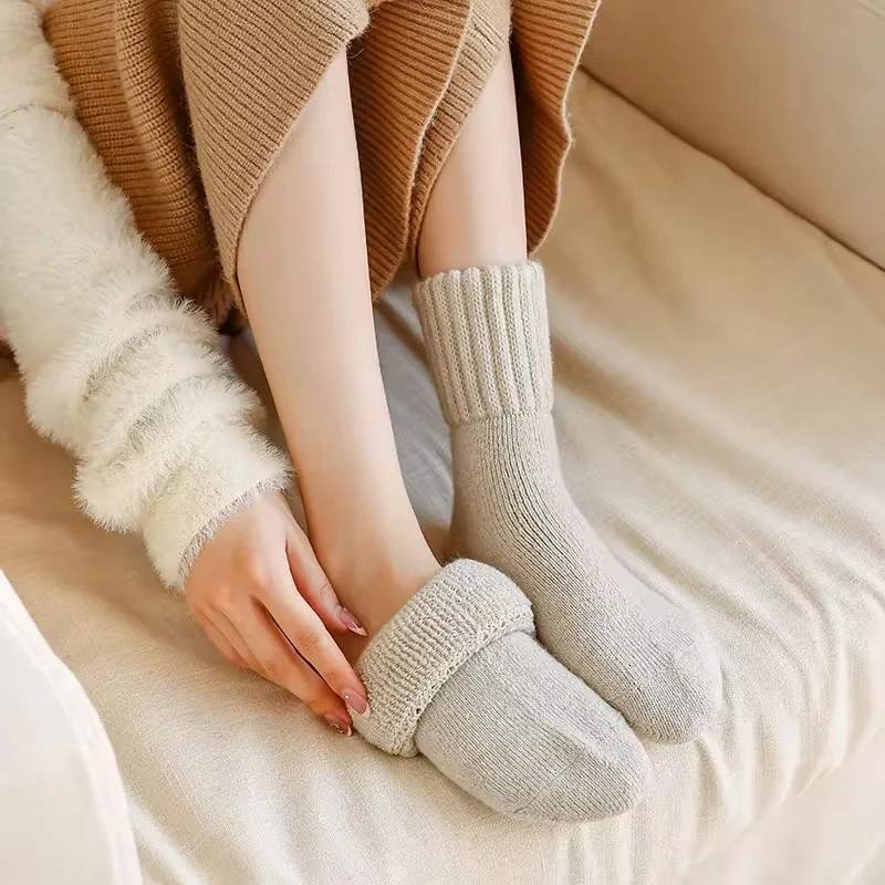 

1/5 Pairs Women's Winter Thickened Wool Cashmere Socks Breathable Plush Low Tube Snow Socks Korean Simple Warm Socks