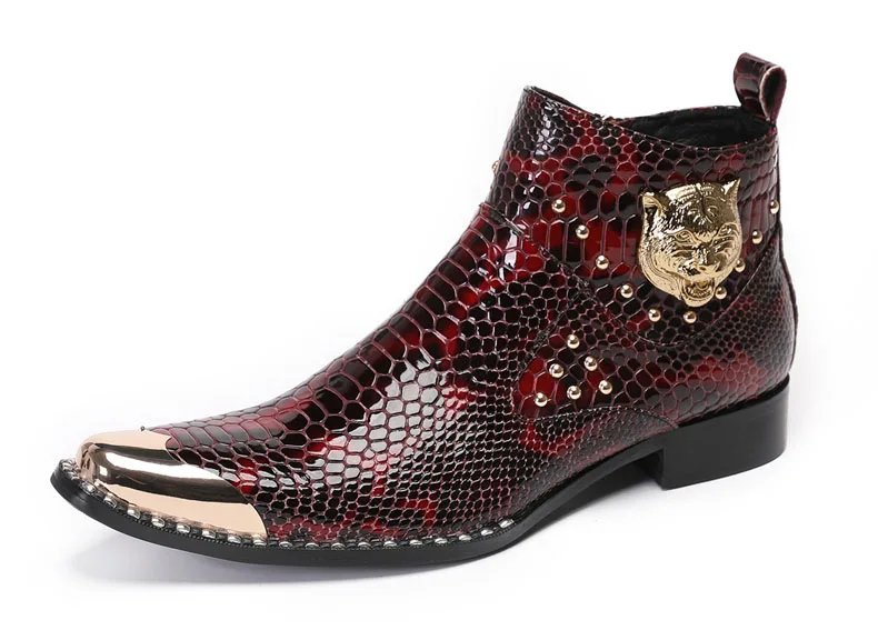 Punk-Stil Echt leder Männer Stiefeletten Eisen schwarz Slip auf Männer Kleid Stiefel italienische formelle Mode Männer Chelsea Stiefel spitz – Detail 2
