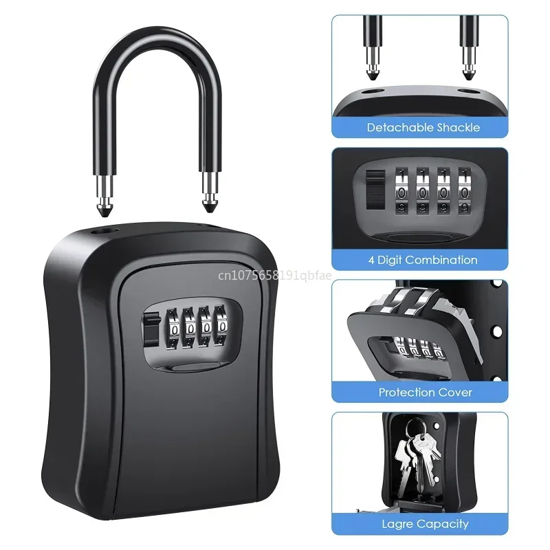 Password Key Box Wall Mount Weatherproof 4 Digit Passwords Lock Storage Box Hanging Home Office Strong Safe Box