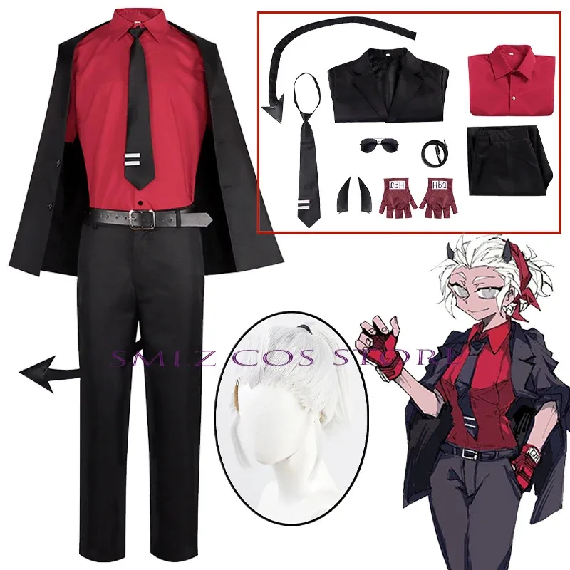 

Справедливость Косплей Игра Helltaker The Awesome Demon Костюм Справедливости Униформа Парик Рубашка Брюки Хвост Костюм Праздничный Наряд для Женщин Мужчин