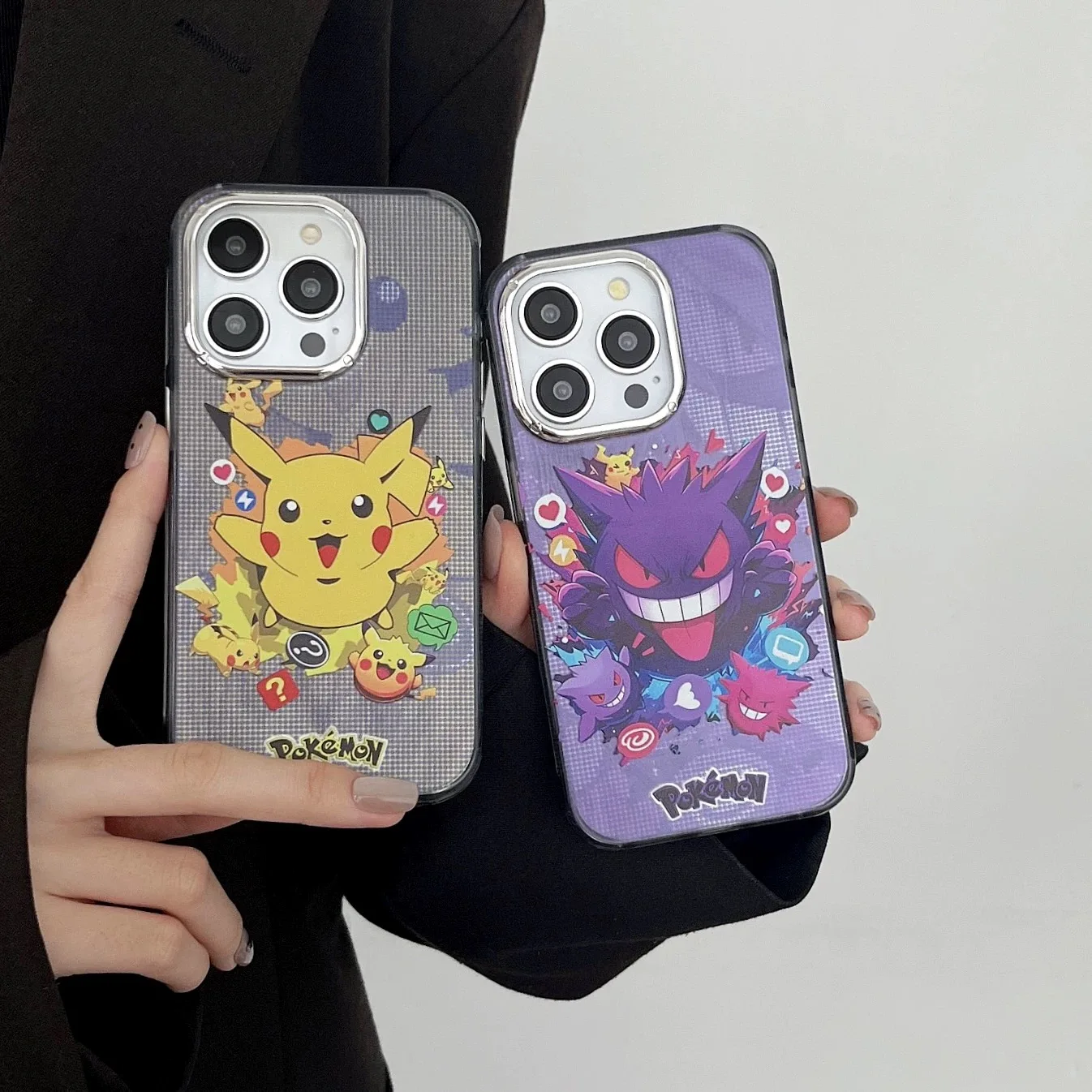 Anime Cartoon Cute Pokemon G-Gengar Anti Fall Phone Case For iPhone 12 13 14 15 Pro Max 14Pro Luxury Plating Lens Protect Cover