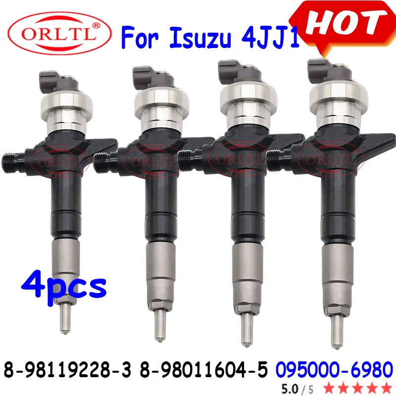 4PCS  Diesel Engine Injector 8-98119228-3 8-98011604-5 095000-6980 For Isuzu 4JJ1 Engine Injector 8981192283